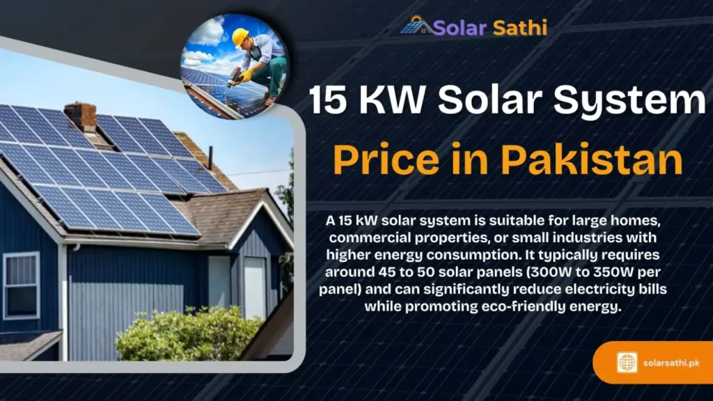 High-efficiency 15kW solar system with multiple solar panels mounted on a roof, delivering sustainable energy solutions for larger properties or businesses.